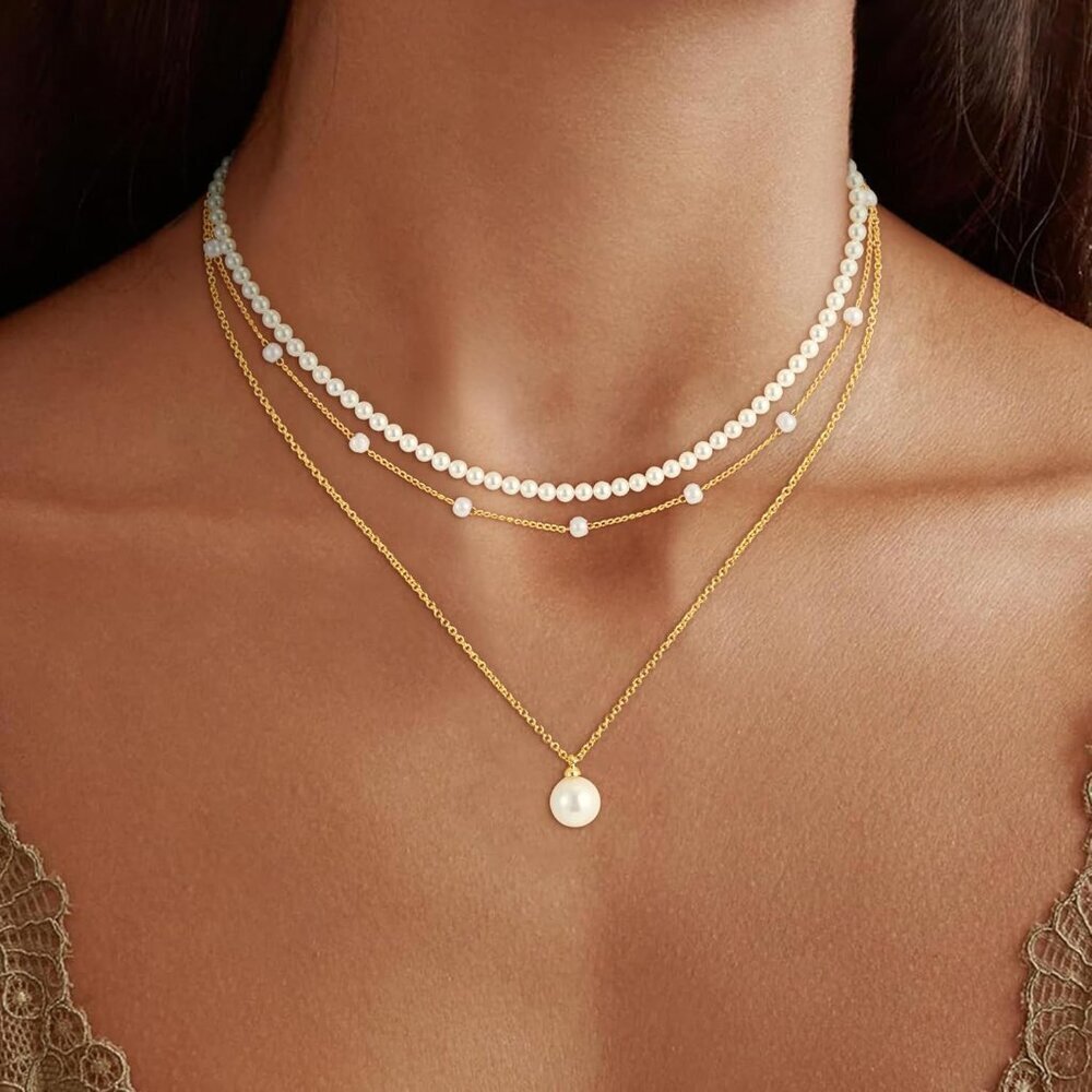 Elegant 18K Gold Plated Pearl Necklace Set - Choker, Drop, Bracelets for Women - Picture 2 of 7